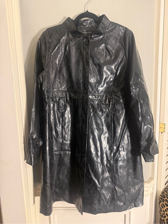 bagatelle Jackets & Blazers - Bagatelle Black Faux Leather Trench Coat Women’s Large Belted Look Vegan